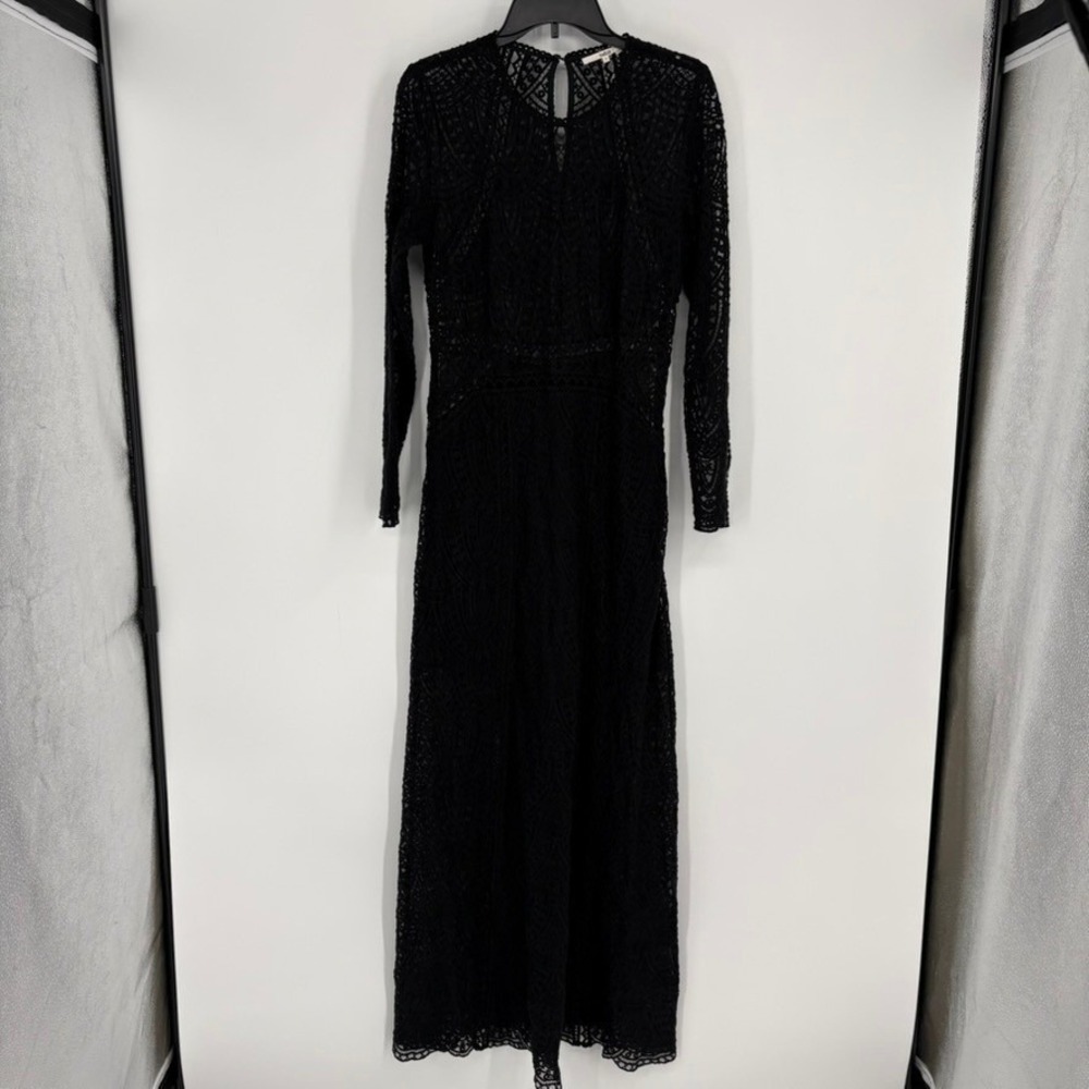 Ba&sh Black Lace Long Sleeve Maxi Dress Keyhole Neckline Sz L Witchy Whimsygoth